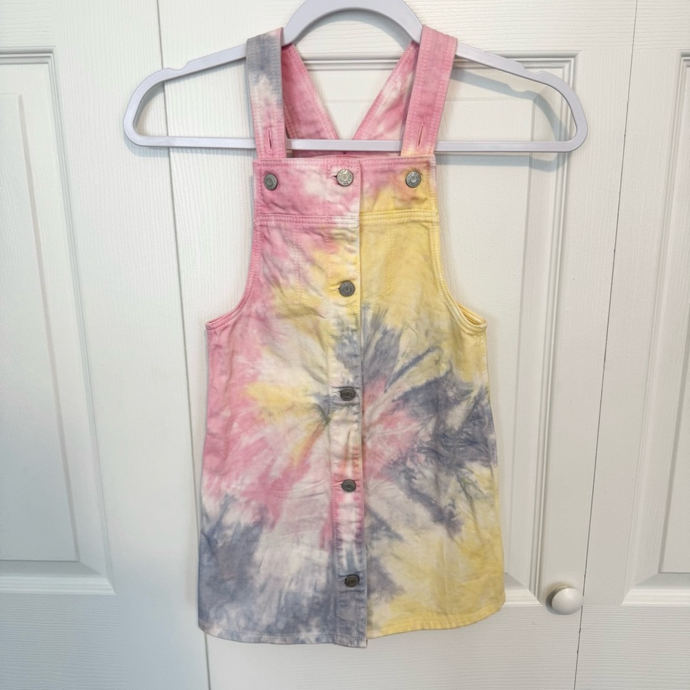 NWT GAP Colorful Rainbow Tie-Dye Denim Overalls Dress Sz 5 years toddler